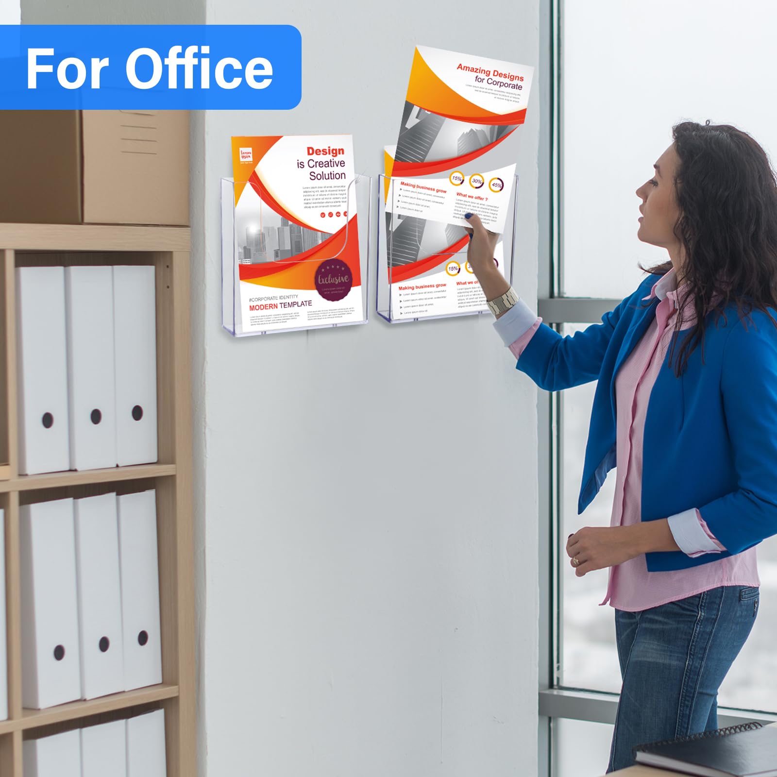 8 Pack Clear Acrylic Brochure Holders - 6x9 Inch Wall Mount Document Display