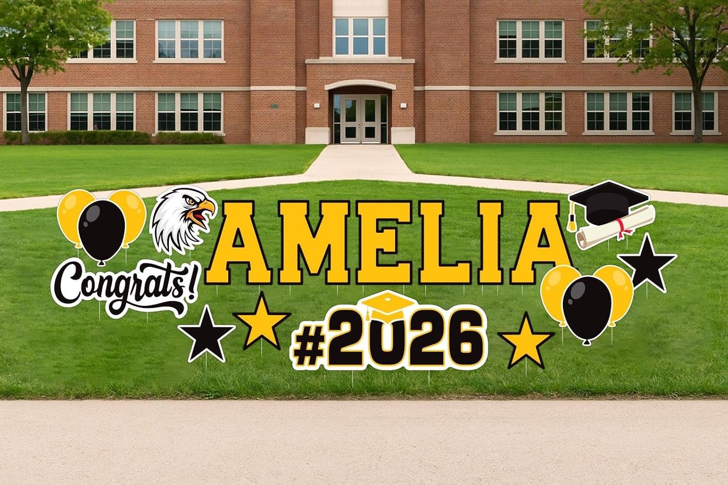 Personalized Graduation Yard Sign Letters 17", Custom Graduation Yard Cutouts Congratulations Grad 2026 Yard Décor With Metal Stakes, VP2026 (17 Inches, 4)