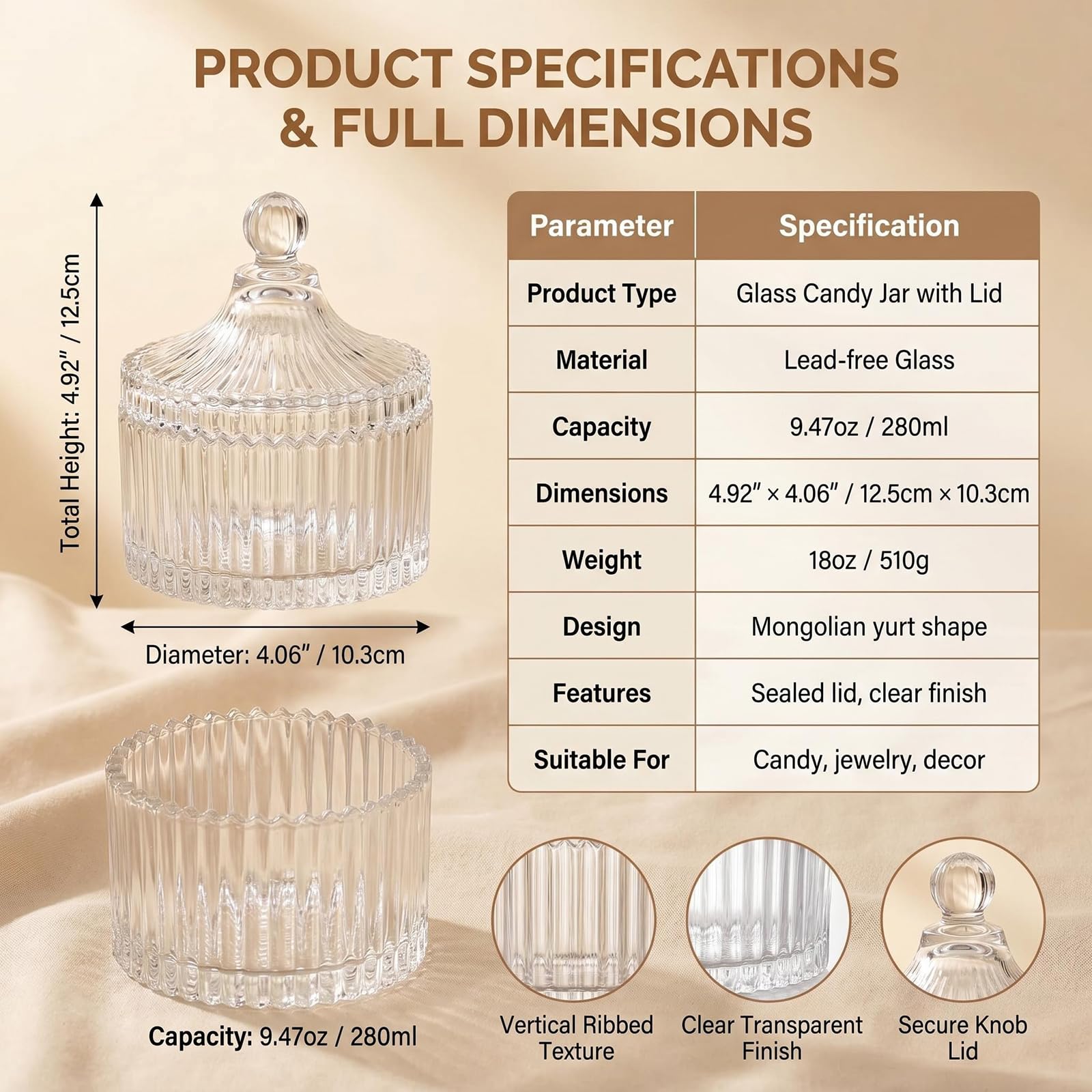 Elegant Crystal Candy Jar - Wedding Buffet Gift -2
