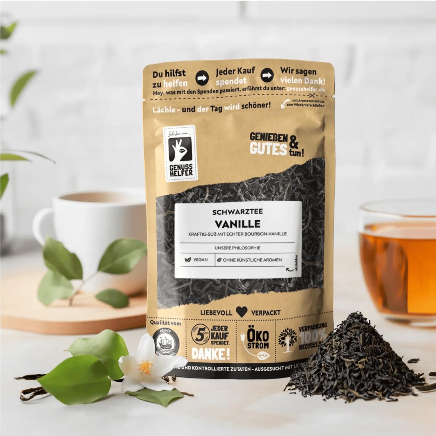 Bremer Gewürzhandel Vanilletee, lose, schwarzer Tee mit natürlicher Bourbon Vanille, ohne künstliche Zusatzstoffe, 10 x 100g
