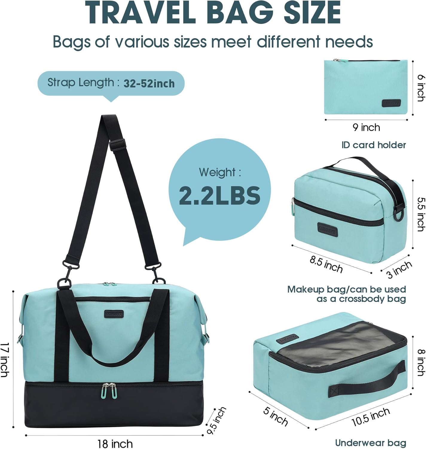 Oeihuivt Weekender Bags for Women - 21 Inch Large Travel Duffel Bag 2-Piece Set with Shoe Compartment, Heavy-Duty Canvas Leather Carry On Overnight Tote - Image 2