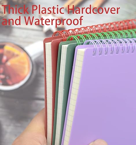 Miniatura 5 de Yansanido Cuaderno de espiral encuadernado superior, 3 unidades, 3 colores, tamaño A5, papel de cuadrícula de plástico grueso, 80 hojas (160