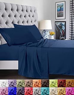 Elegant Comfort 1500 Premier Luxury Hotel Quality Super Soft Wrinkle Free and Fade Resistant 4-Piece Bed Sheet Set, Queen Navy