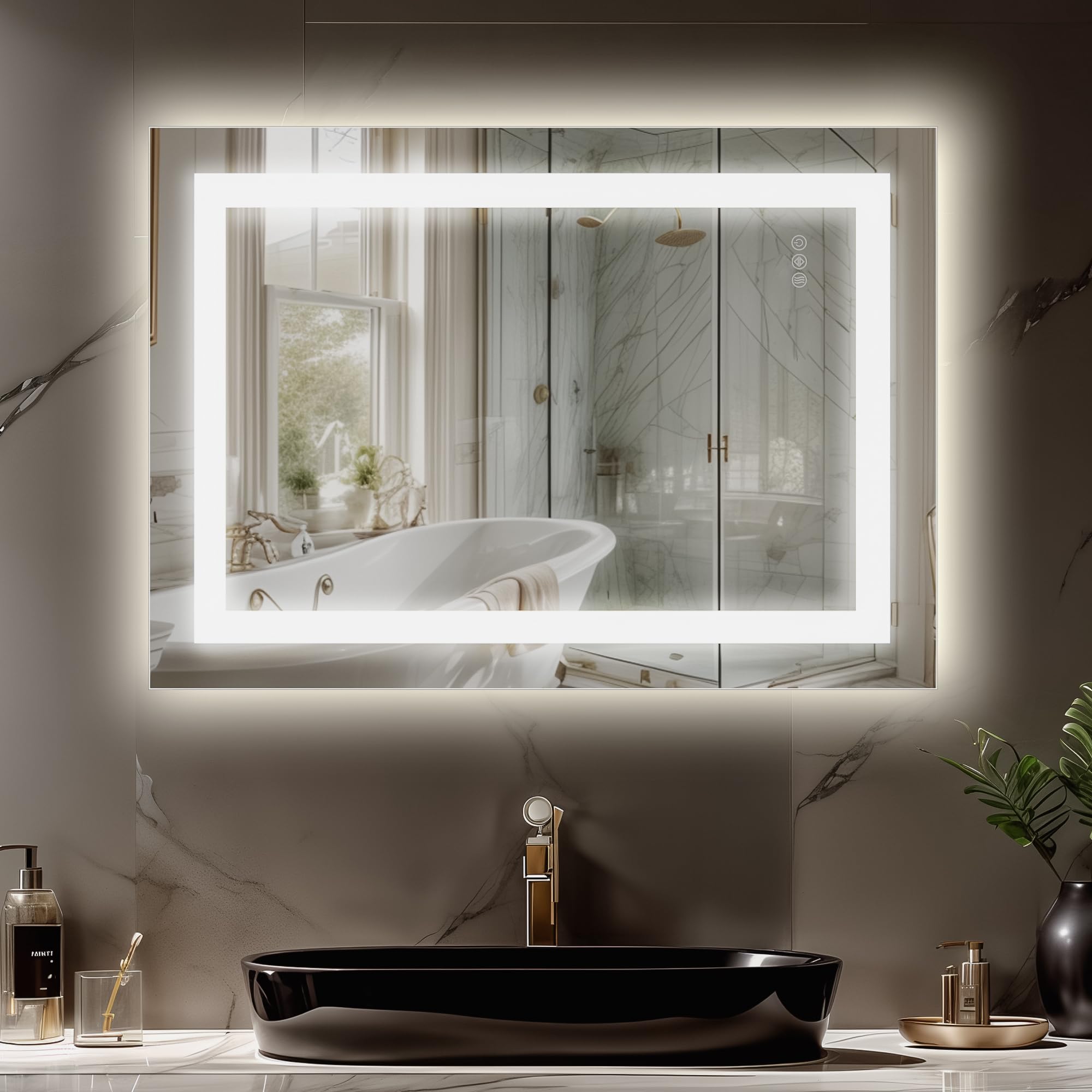Antok 80x60cm LED Badezimmerspiegel mit Beleuchtung, dimmbarer beschlagfreier Smart-Spiegel mit 3 Farbtemperaturen, hohem CRI >90, Speicherfunktion, bruchsicherem Glas & ETL-Zertifizierung