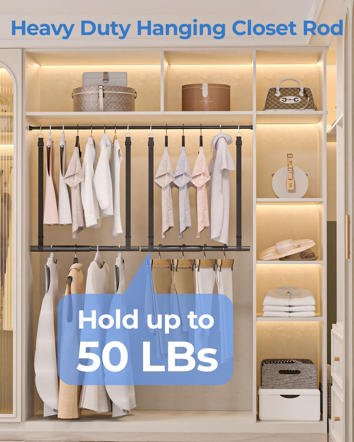 Snapklik.com : Hanging Closet Rod, Stepless Adjustable Width And Height