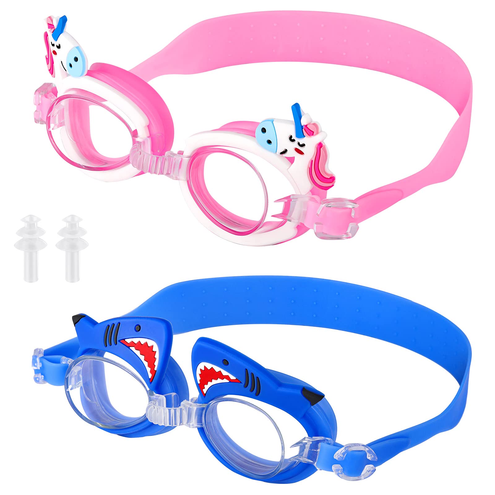 Foaincore 2 Pairs Kids Toddler Swim Goggles Anti Fog UV Swimming Goggles with Ear Plugs for Girls Boys Age 3-9 (Shark, Unicorn) (B09PY4JT48) Amazon Price History, Amazon Price Tracker