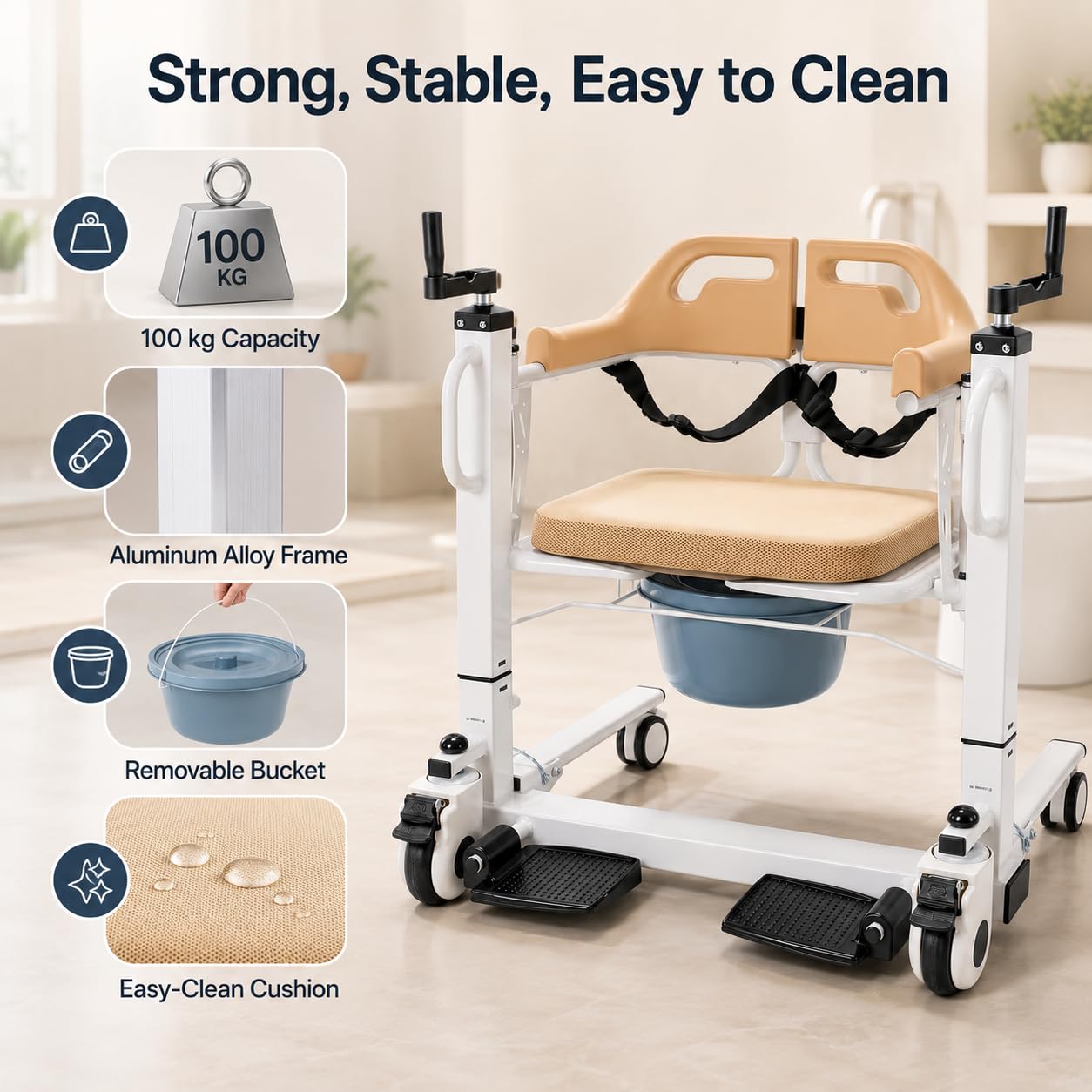 Silla de traslado para pacientes, silla de transferencia para pacientes, silla de transferencia para el hogar, elevador de pacientes, hogar de ancianos, hospital para transferencia, ducha, inodoro