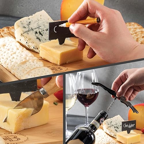 Vista 24 de Juego de regalo de tabla de embutidos – Tabla de queso de bambú y bandeja para servir para carne, queso, galletas, frutas – Tablas grandes de madera