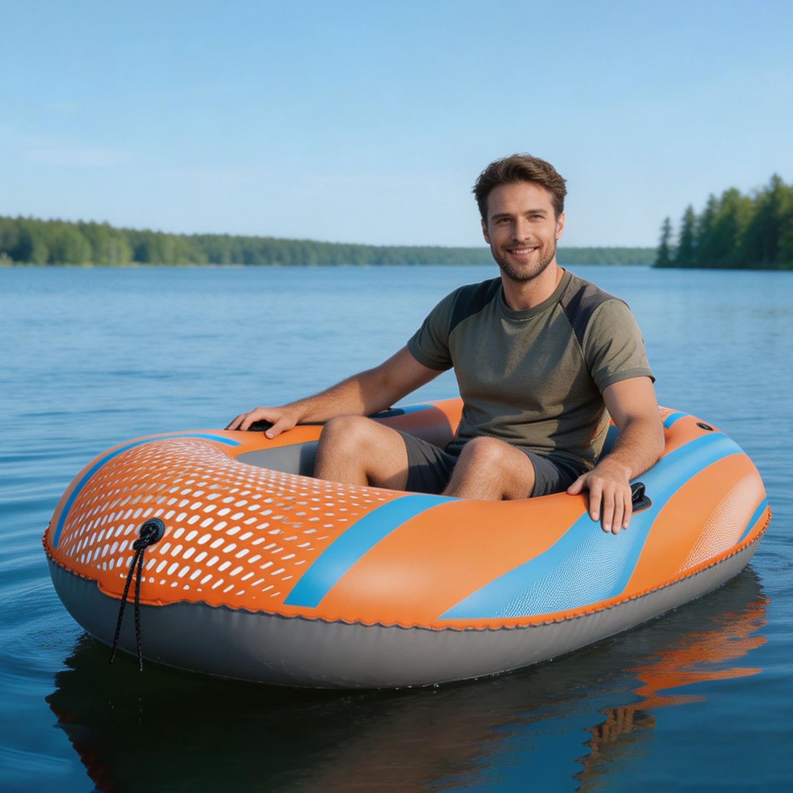 Barco de pesca inflable para una persona, bote inflable 1100D PVC, 3 cámaras de aire, raft One-Man (149 x 85 x 38 cm)