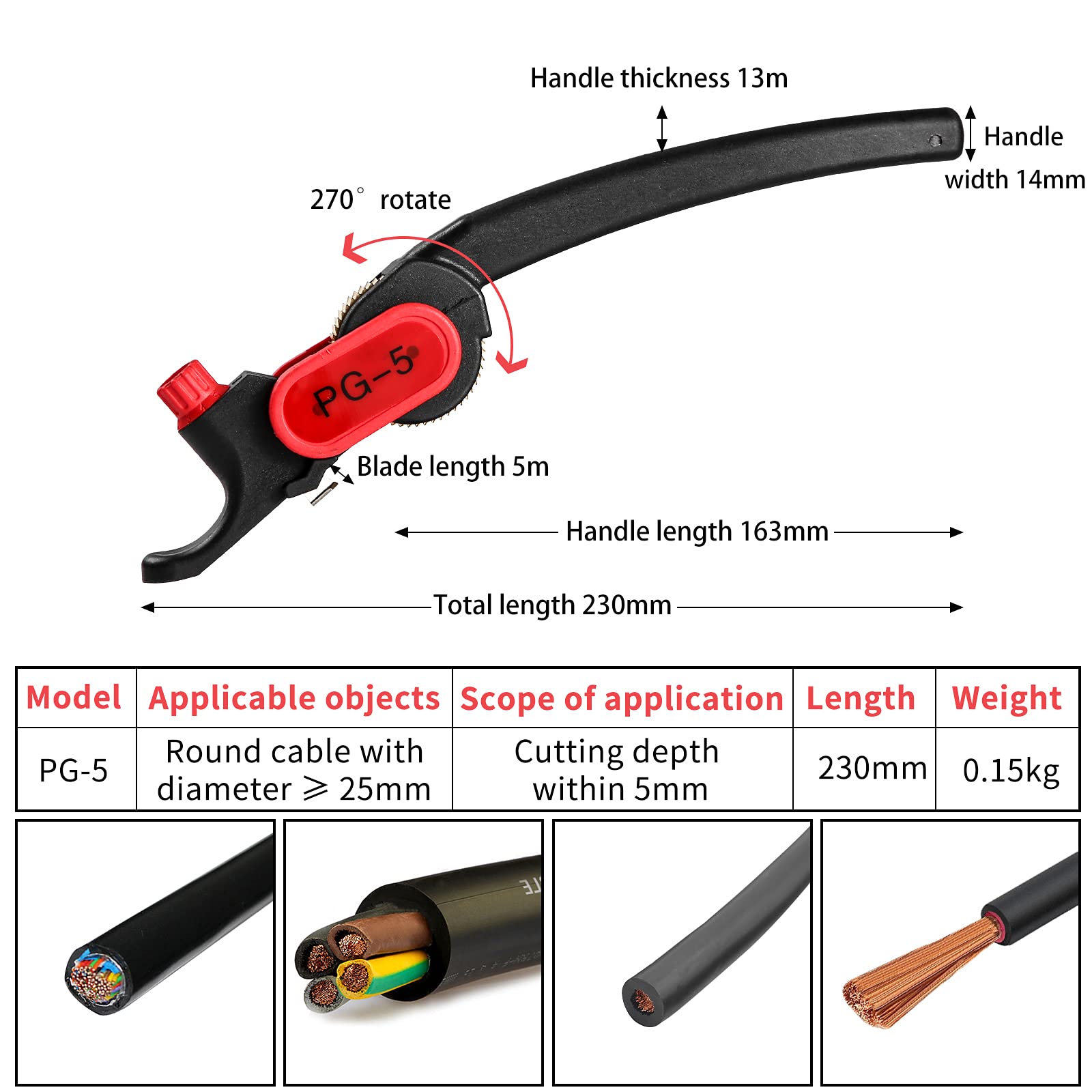 Pelacables tipo rueda de trinquete, cuchillo de cable PG-5 para herramienta de pelado de cables Comm/PVC/LV de 25 mm