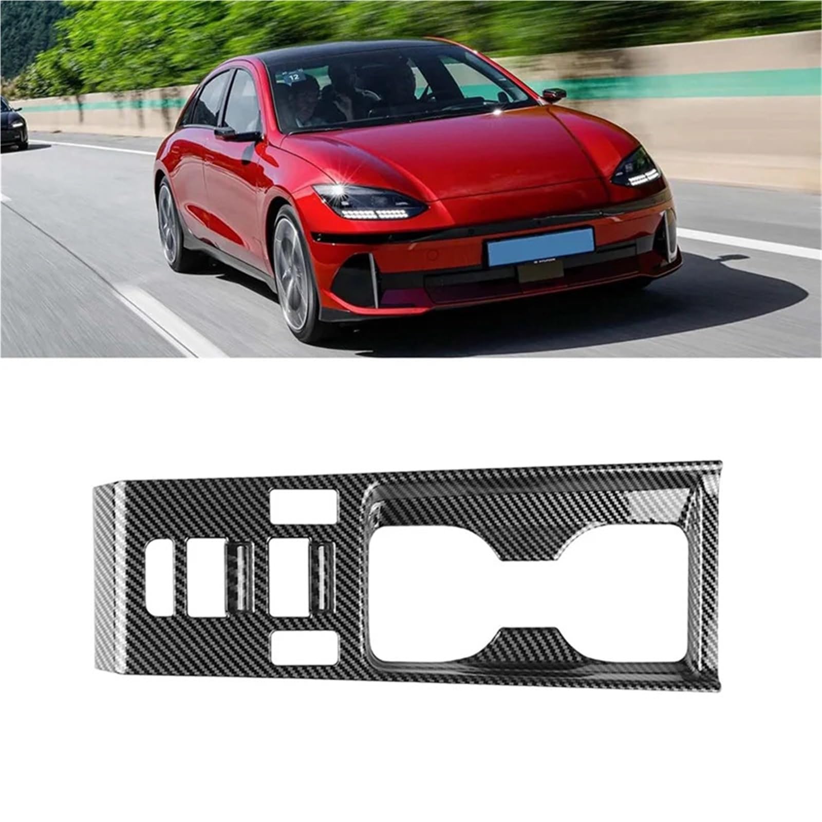 Pour Hyundai IONIQ 6 2022 2023 + LHD voiture en Fiber carbone Console centrale eau support verre décoration couverture garniture autocollant Revêtement carbone console centrale Kit fibre