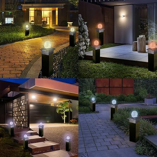 Miniatura 7 de Luces solares para tapa de poste con 2 modos de luz, luces de poste de valla alimentadas por energía solar con lámpara de bola de vidrio agrietado,
