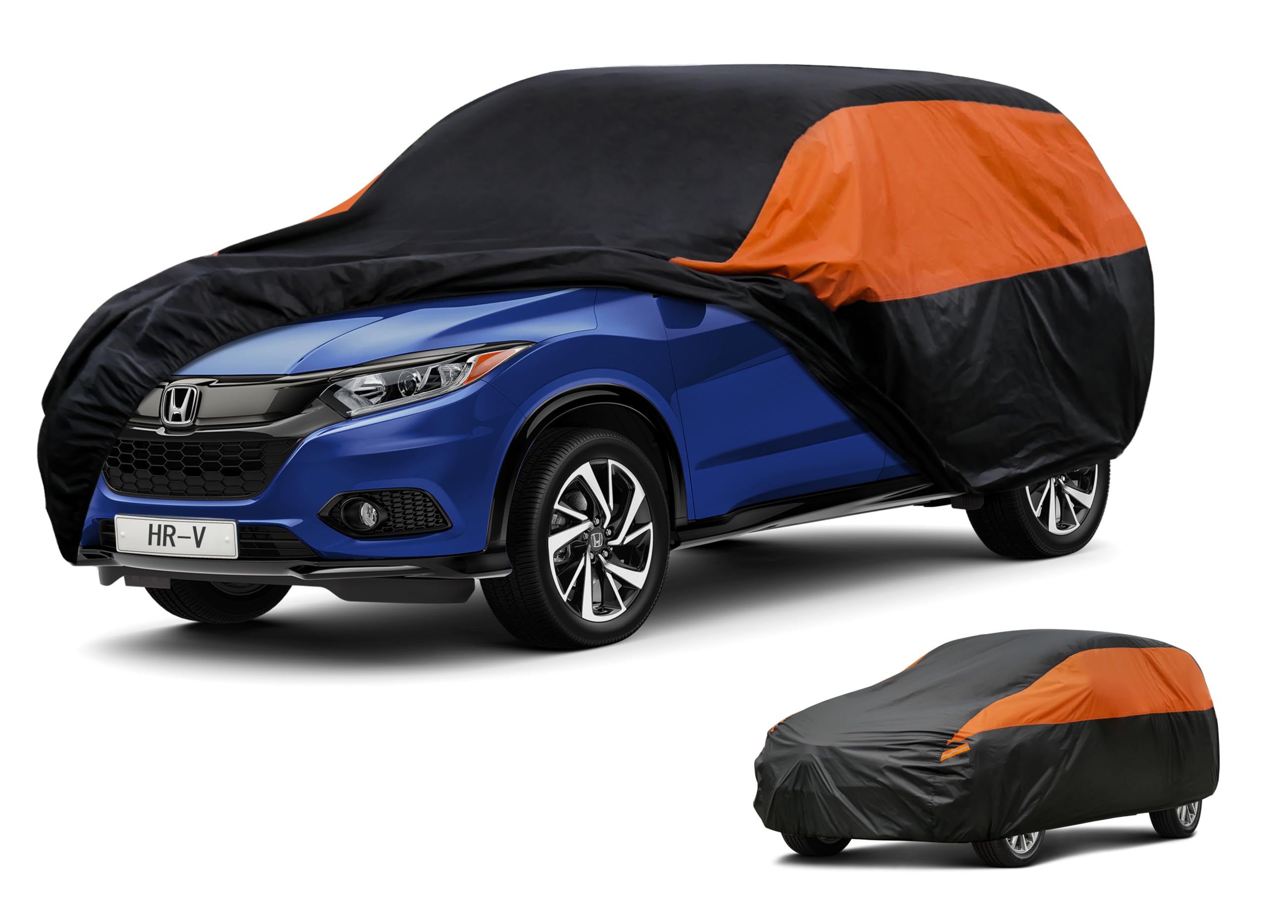 GUNHYI Waterproof Lightweight SUV Full Car Cover Custom Fit HR-V | All‑weather Outdoor sun/rain/dust/snow/wind/UV protection, breathable tear‑resistant fabric, black‑orange design,storage bag
