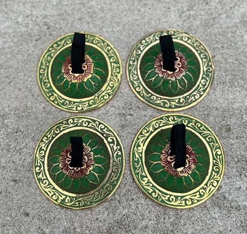 2 Pairs Brass Floral Finger Cymbals Zills for Belly Dancing (Green)