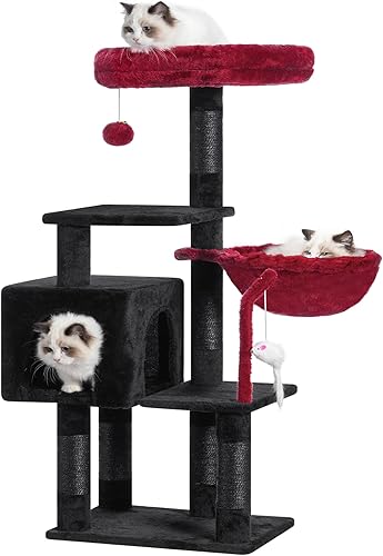 Miniatura 28 de Heybly Árbol para gatos con juguete, torre condominio para gatos de interior, casa para gatos con percha acolchada de felpa, hamaca acogedora y Beige