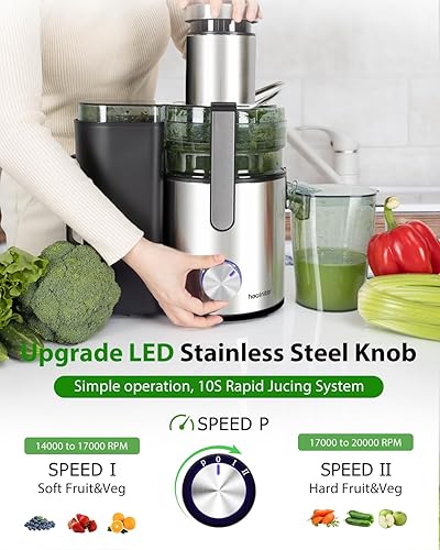 Miniatura 3 de Exprimidor centrífugo LED de 3 velocidades de 1000 W, para verduras y frutas, extractor de jugo Healnitor con canal ancho grande de 3.5 pulgadas,