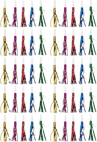 Miniatura 8 de Juvale Hacedores de ruido y cuernos para fiestas, cuernos y sopladores de fiesta a granel, fabricantes de ruido de flecos de oropel para niños,