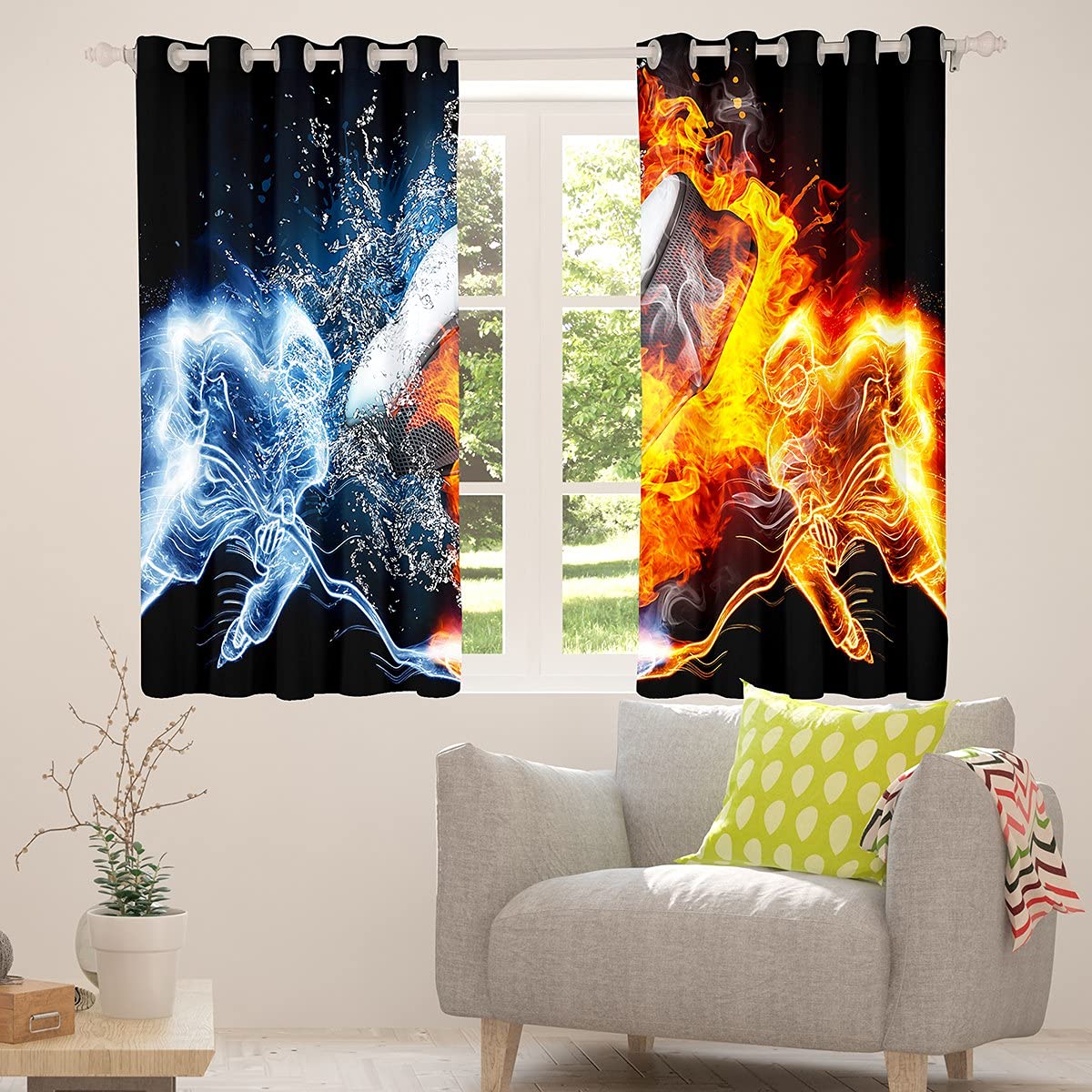Loussiesd Eishockey Vorhänge Eishockeyspieler Blickdichte Vorhänge für Kinder Jungen Mädchen Puck Sport Thema Fenstervorhang 245x140cm Wintersport Hobby Zimmer Dekor