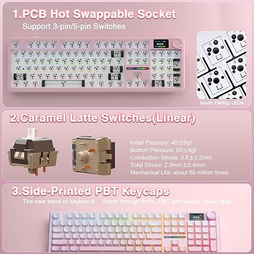 Miniatura 5 de AULA F108 PRO - Teclado mecánico inalámbrico con pantalla y perilla, teclado de tamaño completo con batería de 8000 mAh, interruptores