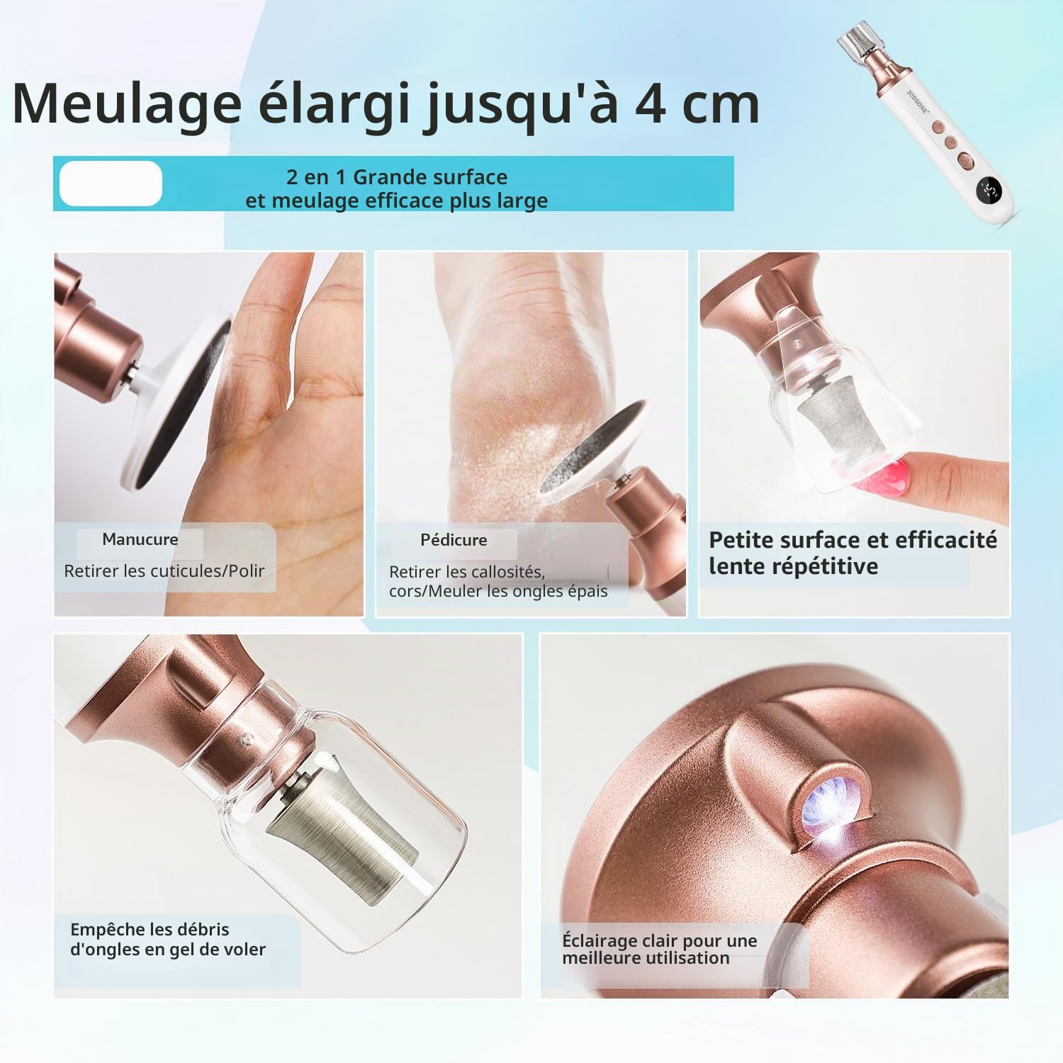 JODSONE 8 en 1 ponceuse pour ongles,Ponceuse à Ongles Sans Fil, Kit De Soin Des Pieds Avec Éclairage Intégré, Pour Soins Des Ongles Des Pieds, Mains Et Pieds