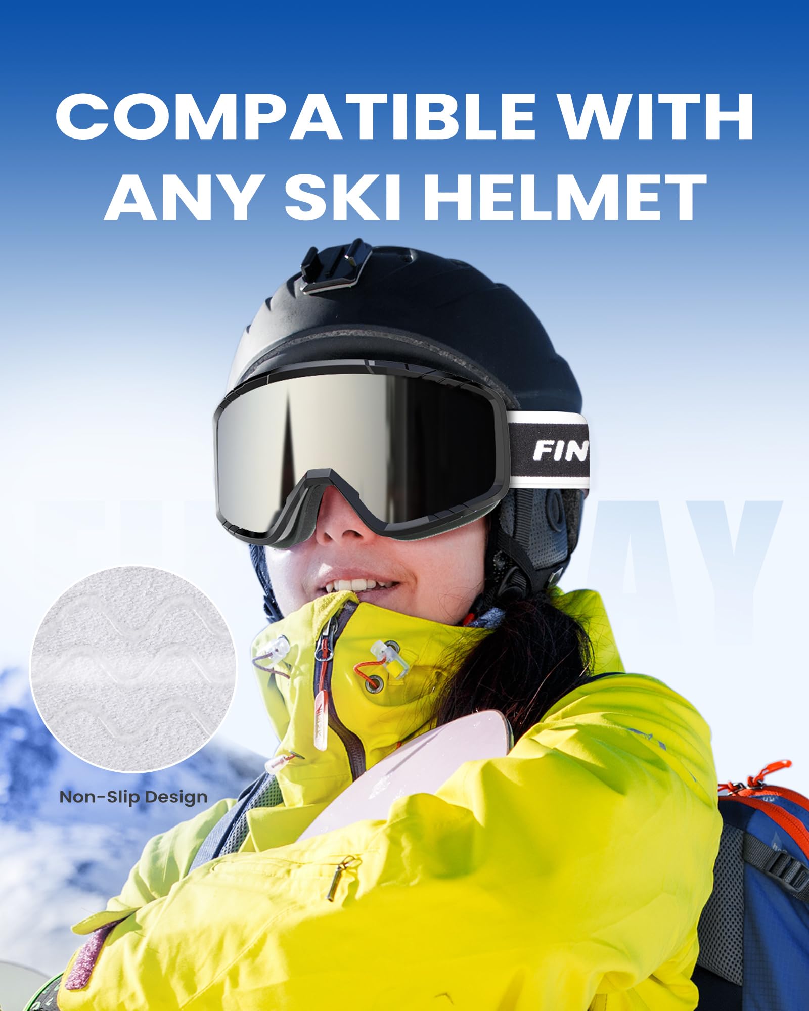 Findway Maschera da Sci, Occhiali da Sci per Uomo Donna Teenager OTG Maschere Sci, 100% Anti-UV Maschera Sci, Anti Nebbia, Adatto a Snowboard, Motocross e Altri Sport Invernali