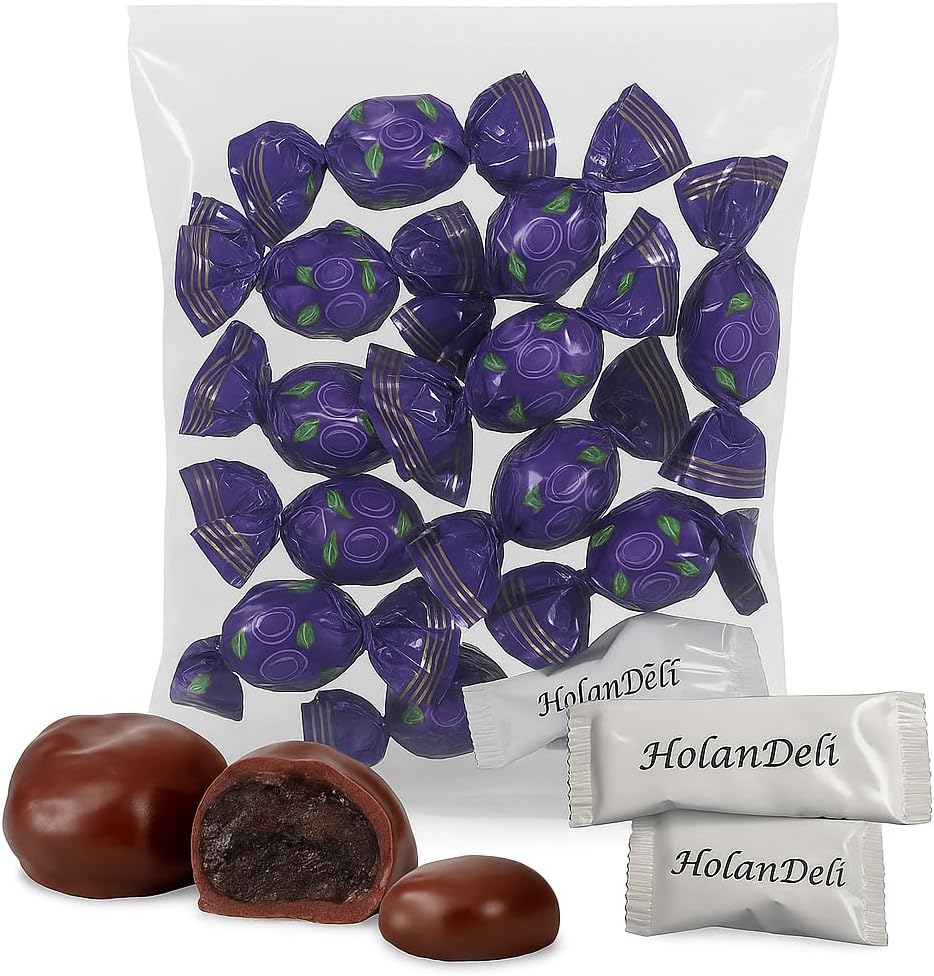 Dark Chocolate Covered Prunes – Plums in Rich Chocolate – Imported European Plum Candies Dipped in Smooth Dark Chocolate – Includes Complimentary HolanDeli Mints – 12 oz Bag