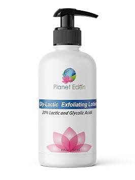 Planet Eden 20% Gly-Lactic Face and Body Skin Cream Lotion - 10% Glycolic and 10% lactic Acid for Exfoliation 8 oz