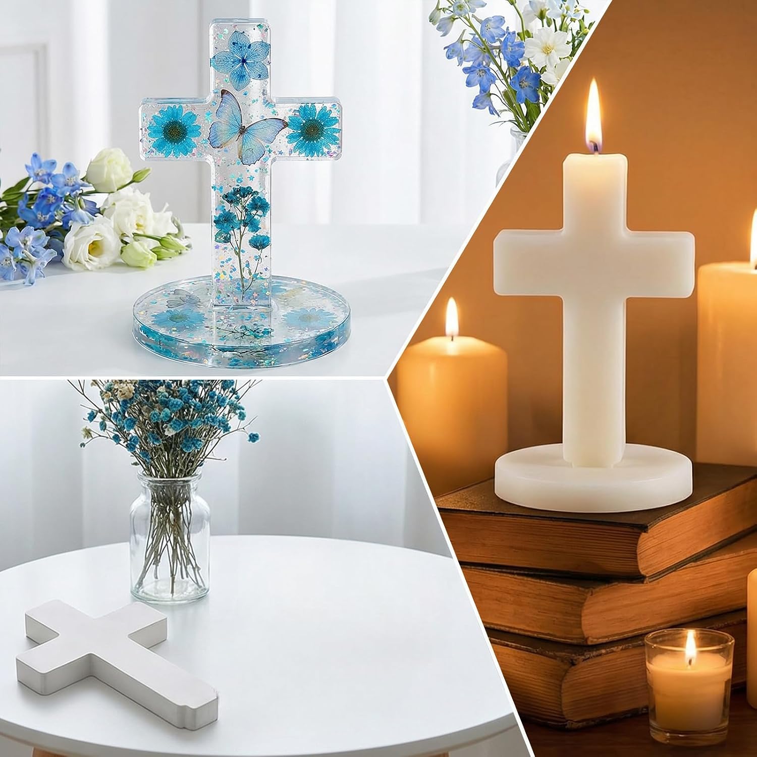 2 Set Standing Cross Silicone Mold with Base - 5" Silicone Mold for Resin Cross, Crucifix Molds for Epoxy Resin, Resins Crosses Molds for DIY Concrete Casting Clay Craft Wall Hanging Making