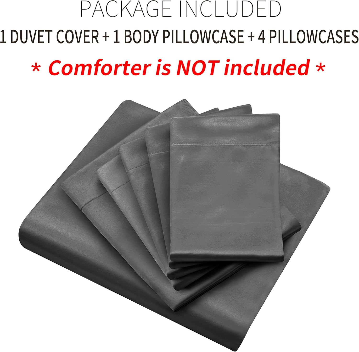 Ersmak 6 Pieces Satin Duvet Cover California King Luxury Silky Bedding Duvet Cover Set with 1 Soft Duvet Cover, 4 King Pillowcases and 1 Body Pillowcase, Black