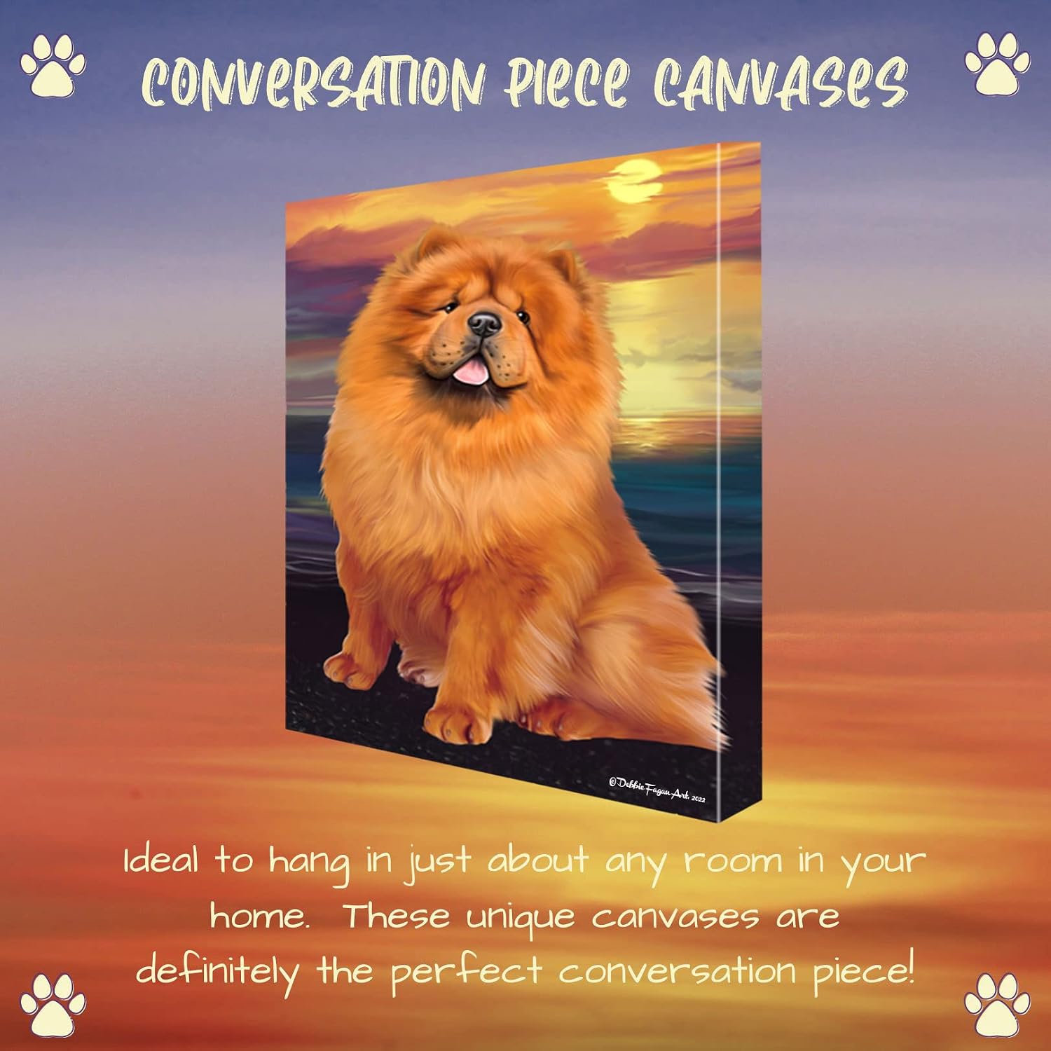 Doggie of the Day Sunset with Chow Chow Dogs Canvas Wall Art - Premium Quality Ready to Hang Room Decor - 1.5" Thick Canvas Wrap 16" x 20"
