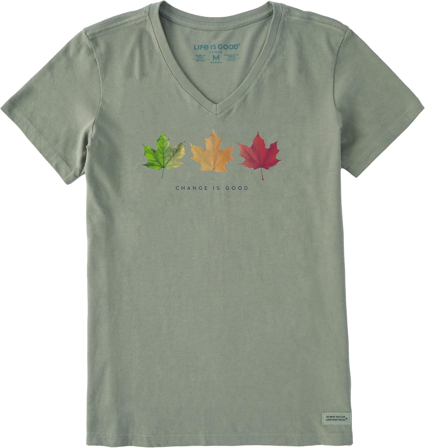 Life is Good Womens Crusher Tee Shirt, Short Sleeve Cotton Graphic T-Shirts, Change is Good 3 Leaves