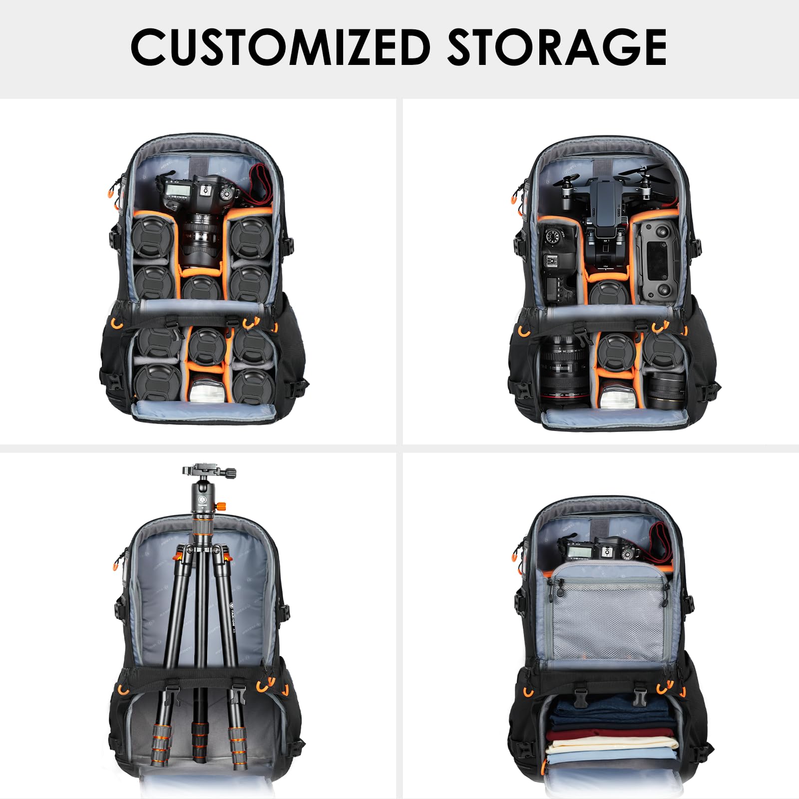 TARION Zaino Fotografico Grande per Fotocamera: Borsa Fotografica per Obiettivi Treppiede Laptop 17,3" Zaino Fotocamera Reflex Grande Capacità Viaggio Trekking Camping Pro PB02