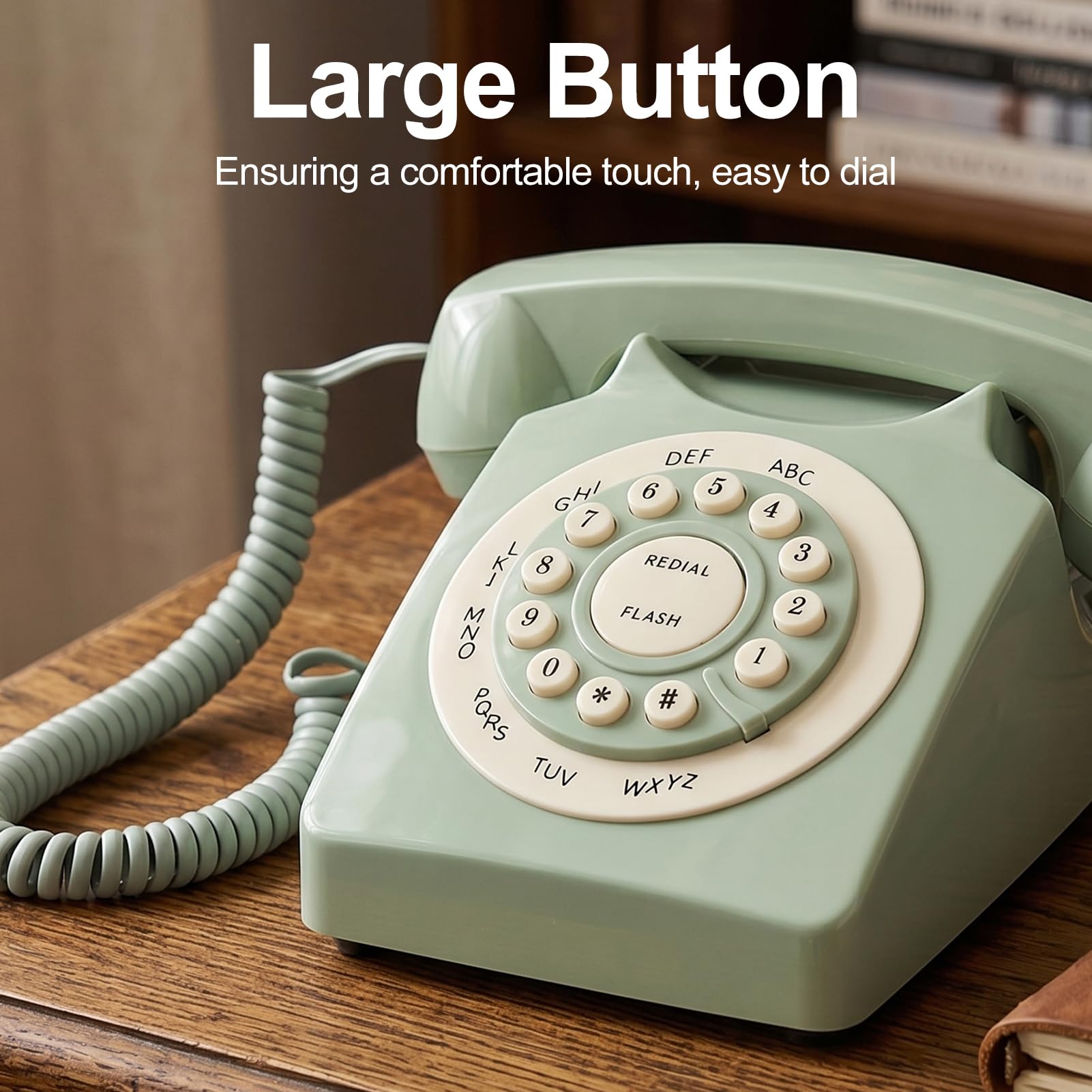 Telefono Vintage Europeo Antico, Telefono Fisso Verde con Grandi Tasti Trasparenti e qualità delle Chiamate Ad Alta Definizione, Ideale per Casa e ufficio.