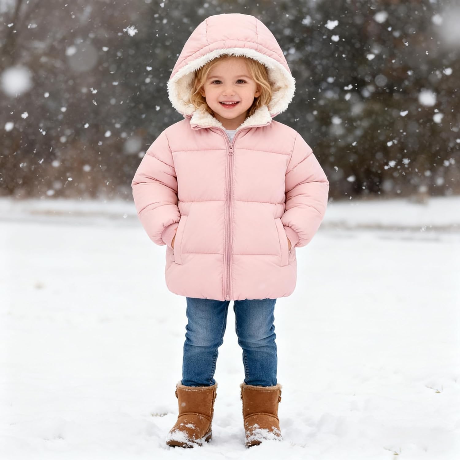 Toddler Winter Coats, 1-7T Baby Girls Boys' Winter Fleece Jackets With Hooded Jacket Outwear - Image 2