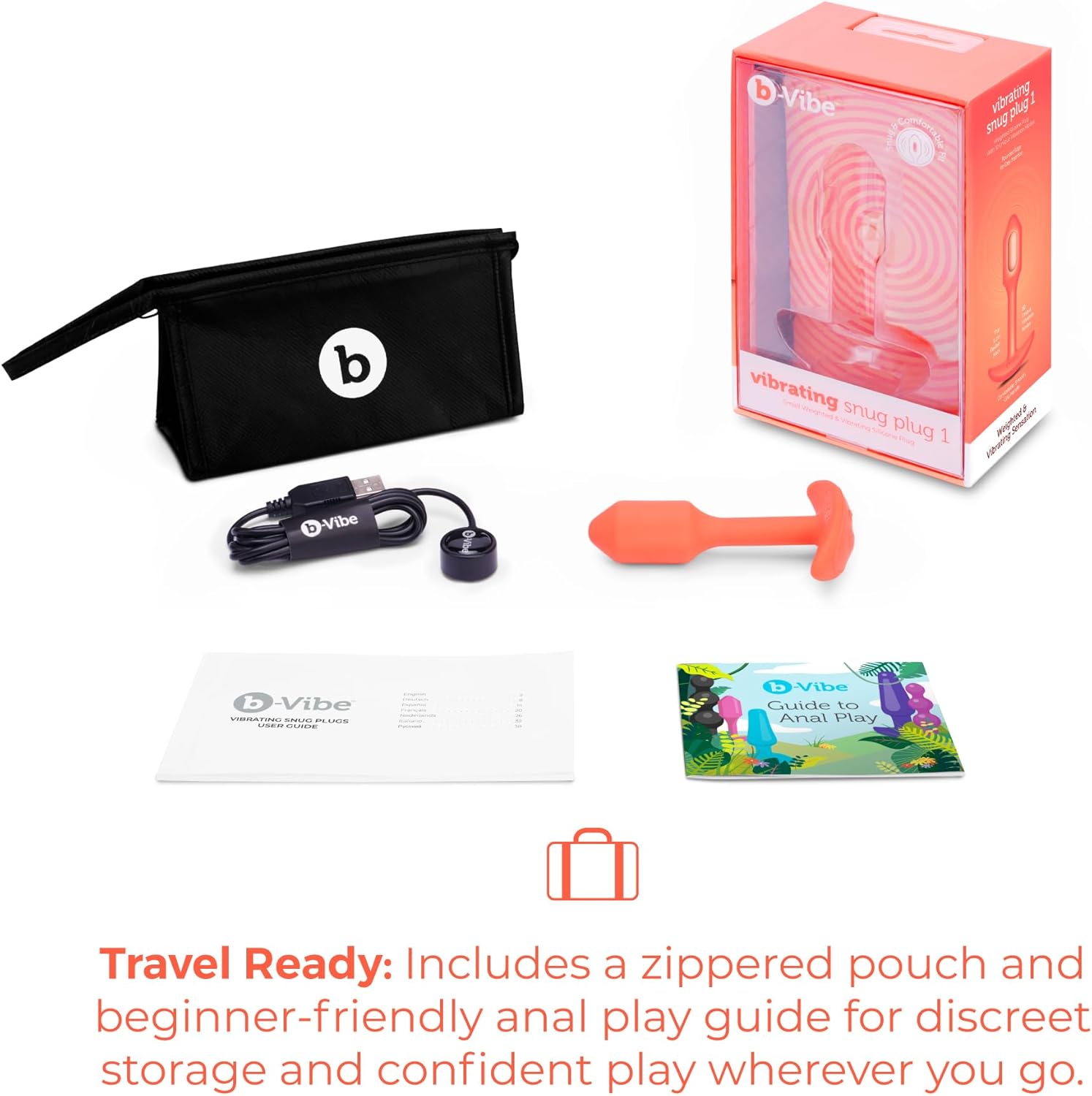 b-Vibe Vibrating Snug Plug 1 - Butt Plugs, Adult Sex Toys Anal Toys for Couples, Anal Training, and Sexual Stimulation Device - Orange