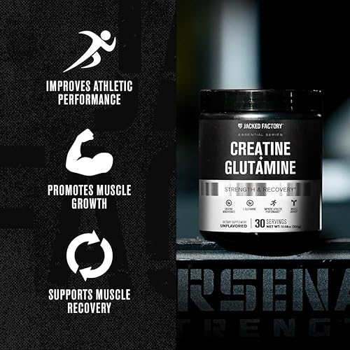 Vista 6 de Jacked Factory Creatina + glutamina - Suplemento de creatina con L-glutamina para recuperación muscular, crecimiento muscular, mayor fuerza, mayor
