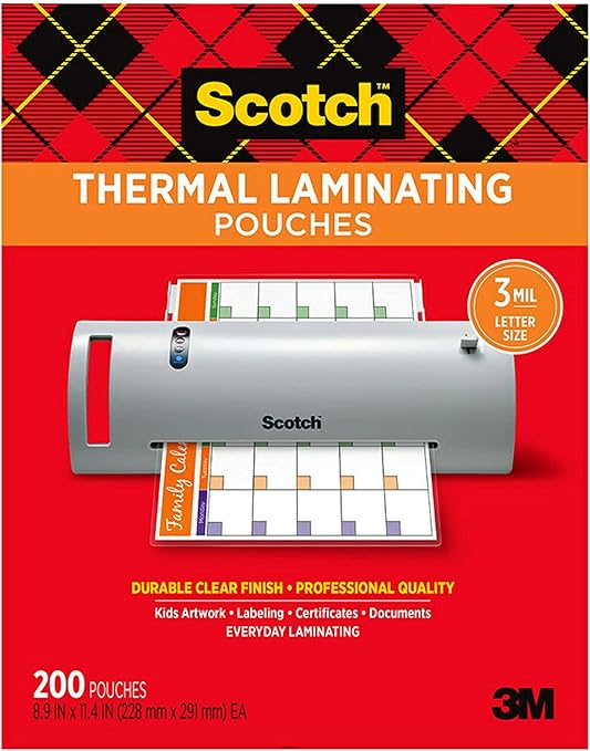 Scotch Thermal Laminating Pouches, 200Pack, 8.9 x 11.4 Inches, Letter