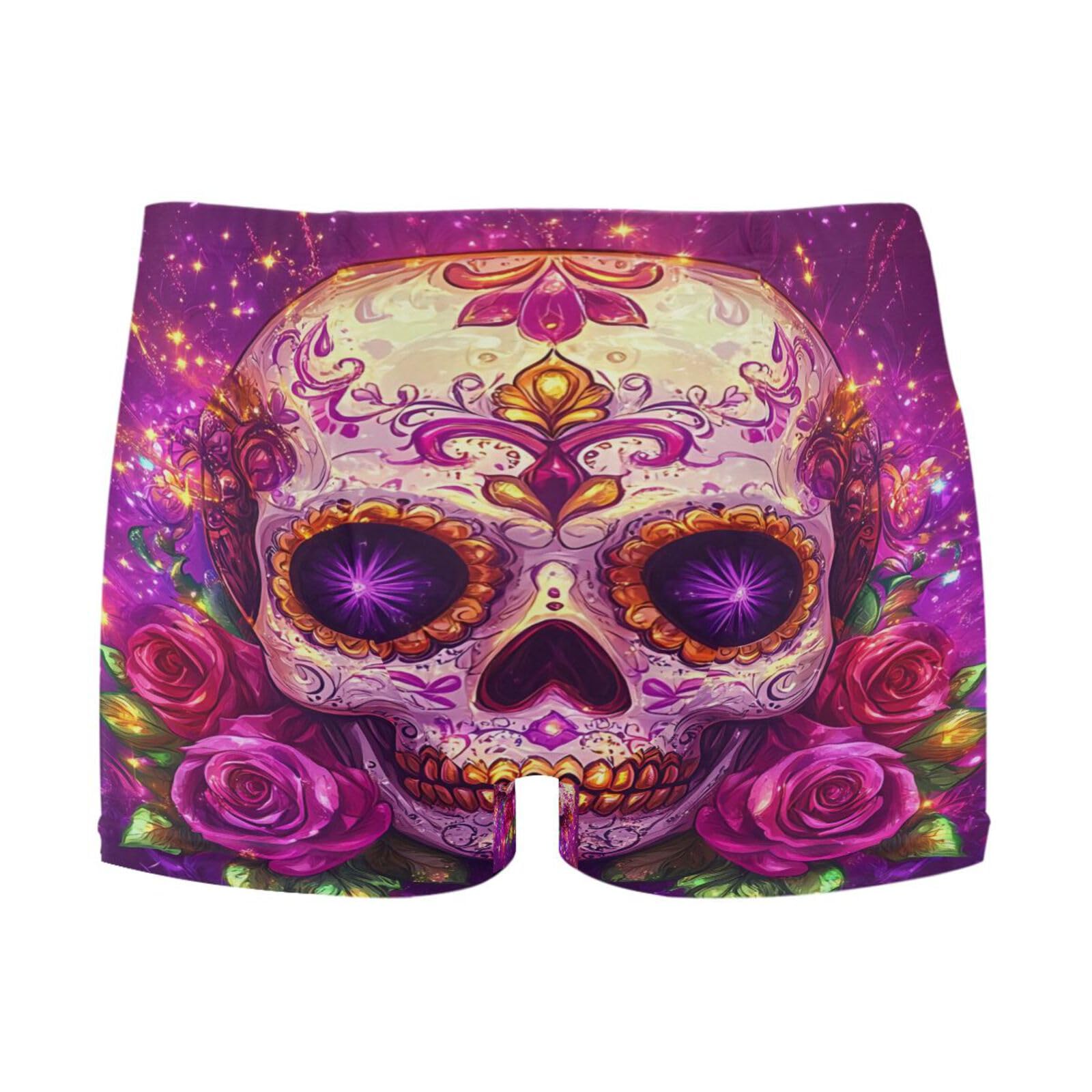 UMIRIKO Purple Sugar Skull Flower Mens Swim Trunks Swimwear Bathing Suit Swim Brief Square Leg Board Short S-3XL 202c0951