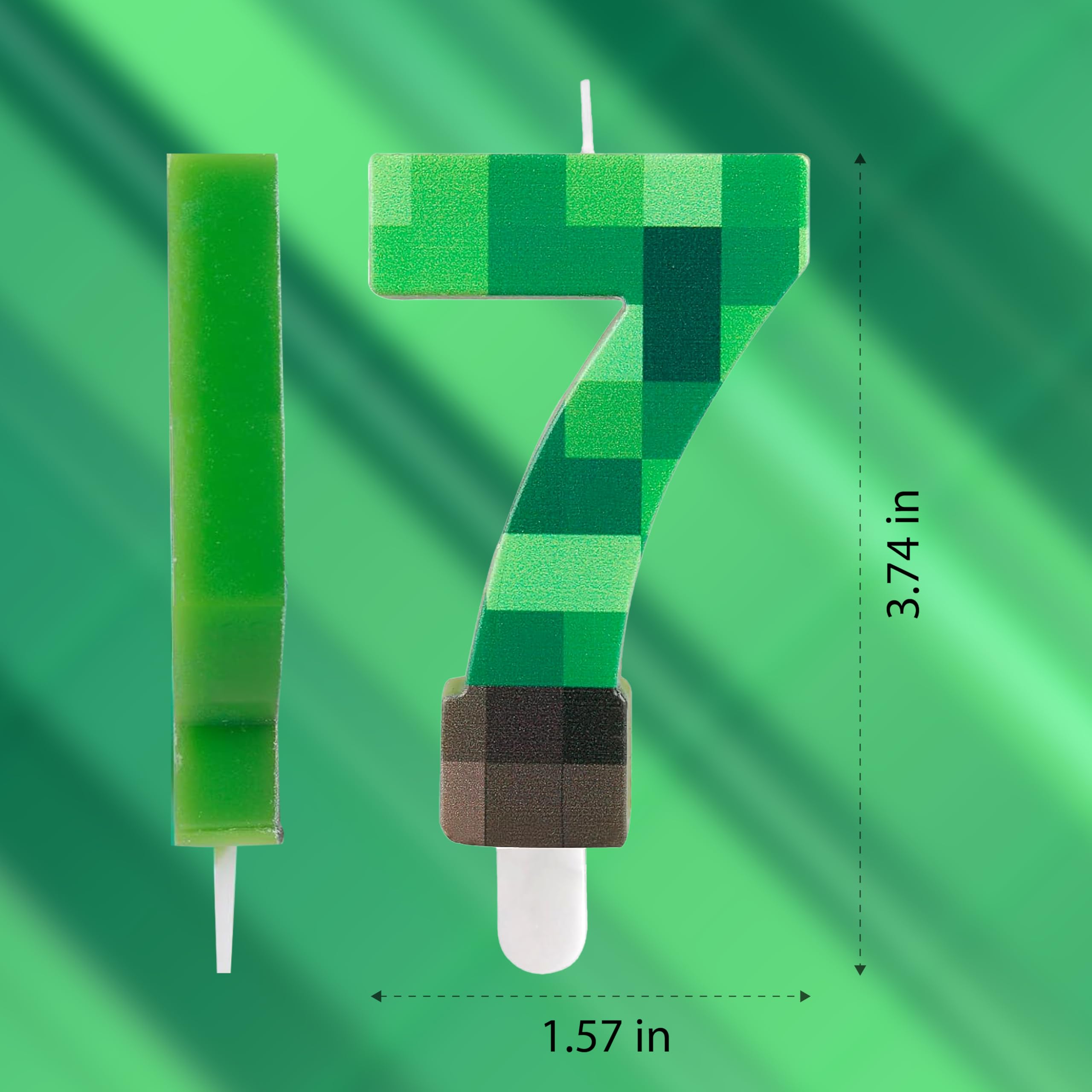 Number 7 Dynamite Block Themed Birthday Candles, 7th Green Block Cake Toppers, Pixel Cake Candles for Boys & Girls, Perfect for Birthday, Graduation, and Anniversary Party Decorations