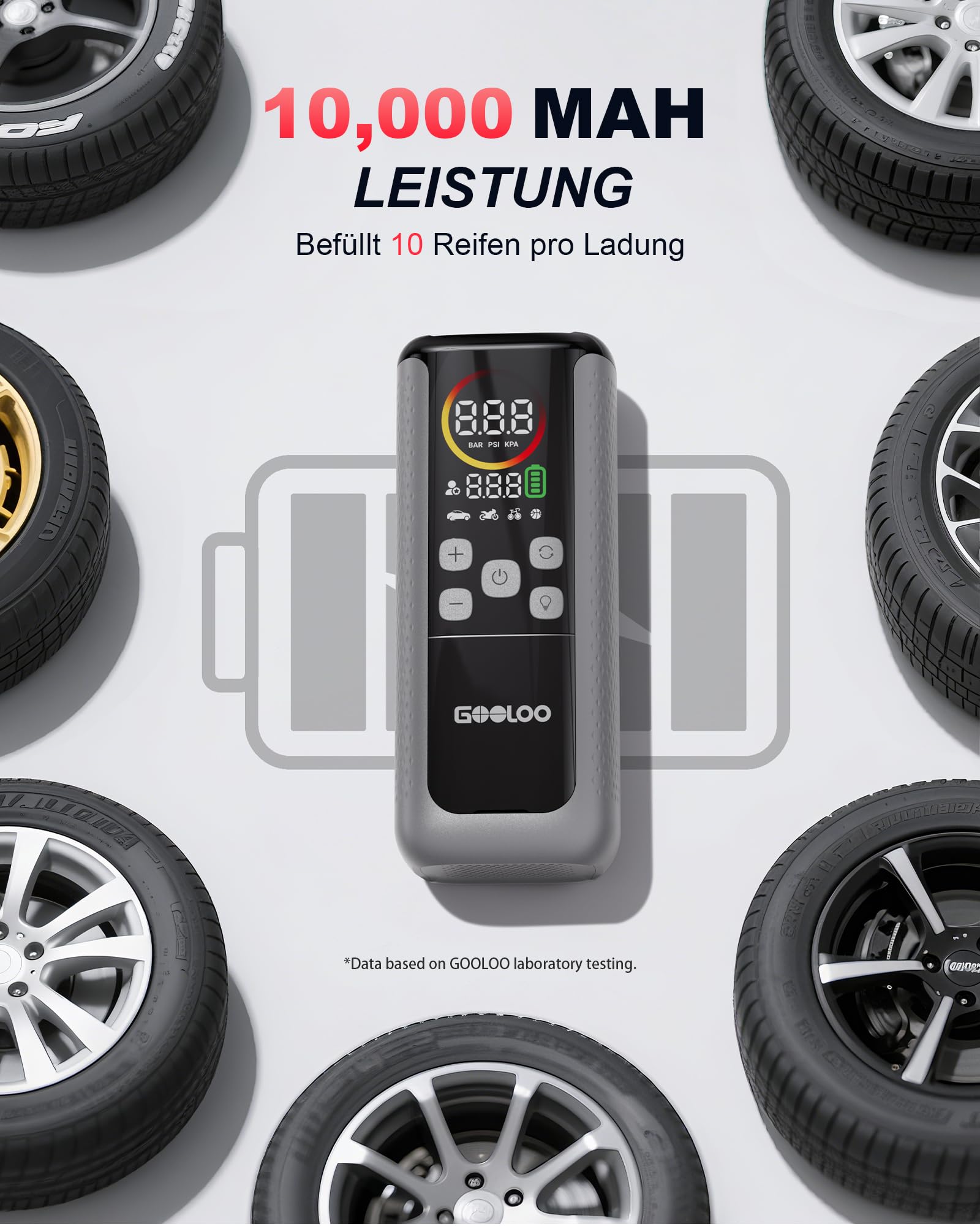 GOOLOO GT160 Dual Elektrische Luftpumpe, 160 PSI Akku Luftpumpe, 4-Fache Geschwindigkeit Doppelzylinder Kompressor Fahrradpumpe mit LED-Display, Automatischer Abschaltung für Autos, Fahrräder, Bälle