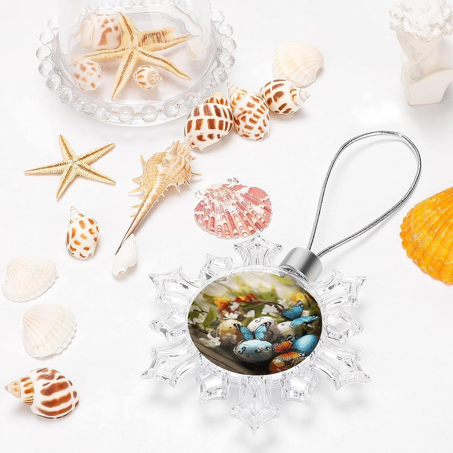 Christmas Hanging Snowflake Decorations Easter Eggs with Butterfly Printed Christmas Tree Ornaments Personalized Christmas Ornament Christmas Keepsake