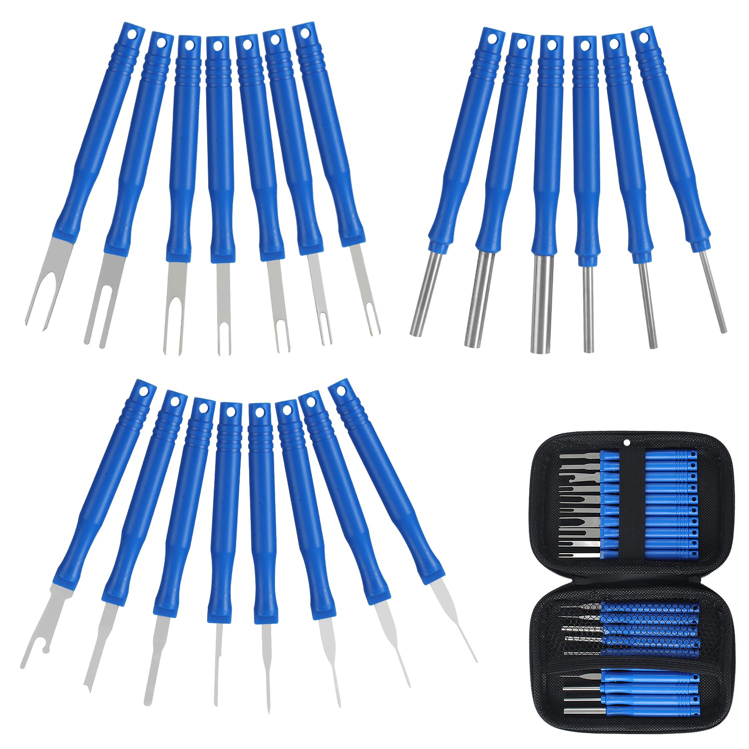 Upgraded Terminal Removal Tool Kit, 21Pcs Blue Electrical Pin Removal Tool Kit, Electrical Wire Connector Pin Release Tool, Automotive Terminal Release Kit for Household Devices