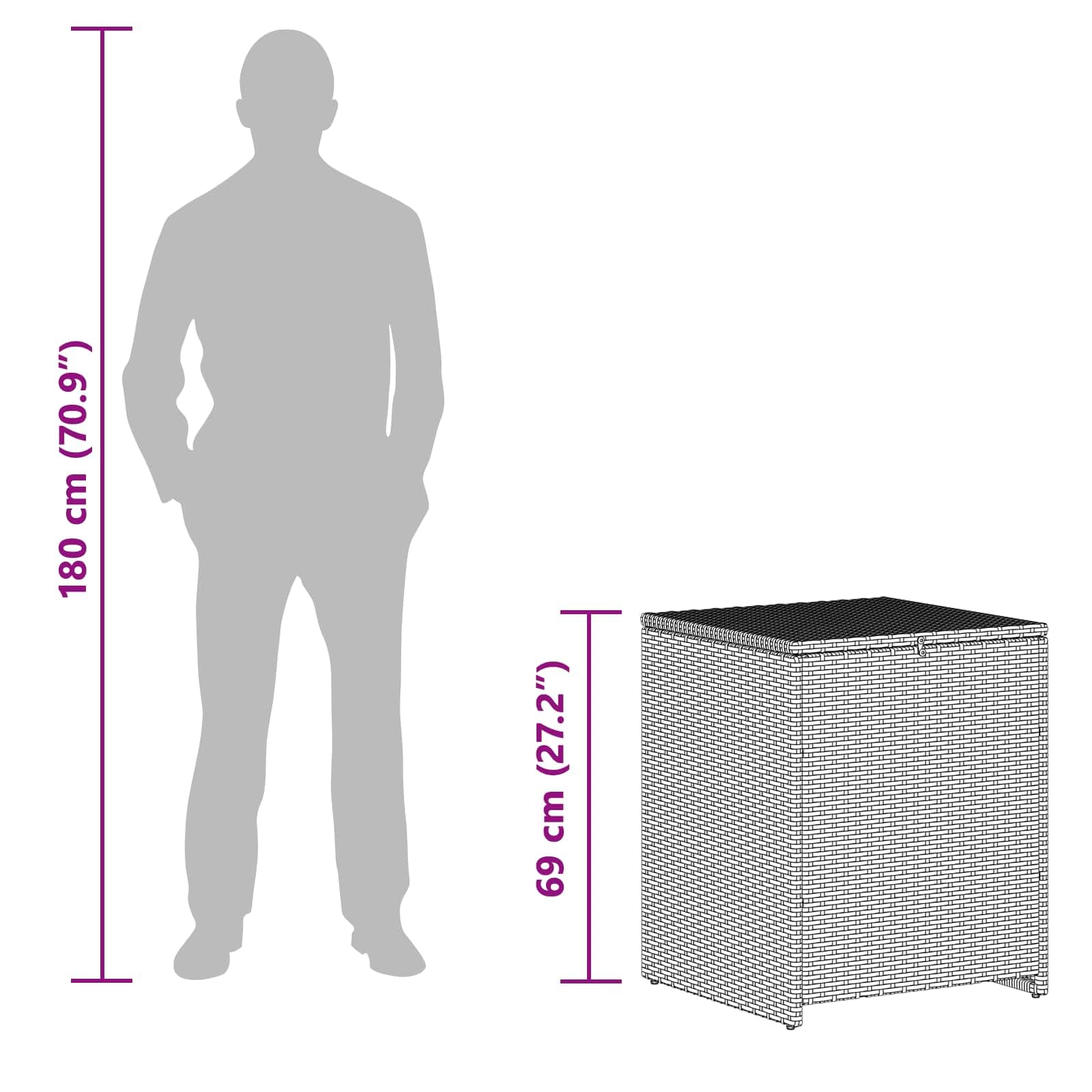 Kissenbox aus Stahl 55 x 55 x 69 cm wetterfeste Gartenbox mit verstellbaren Füßen, Innenfutter für Auflagen und Outdoor Zubehör, praktische Terrassenbox für Balkon und Gartenlagerung