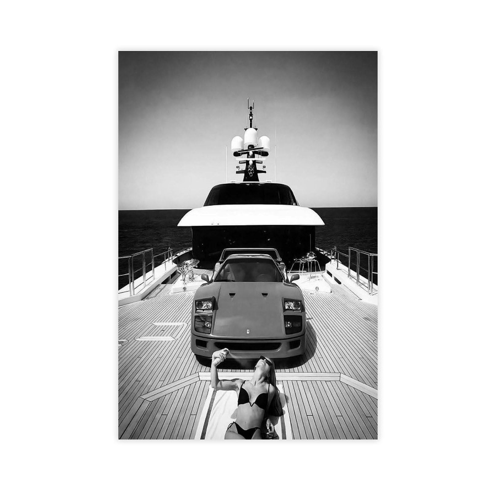 GQVCJSW Luxury Yacht Poster, Black And White, Yacht Art Canvas Poster Bedroom Decor Landscape Office Room Decor Gift 16x24inch(40x60cm)