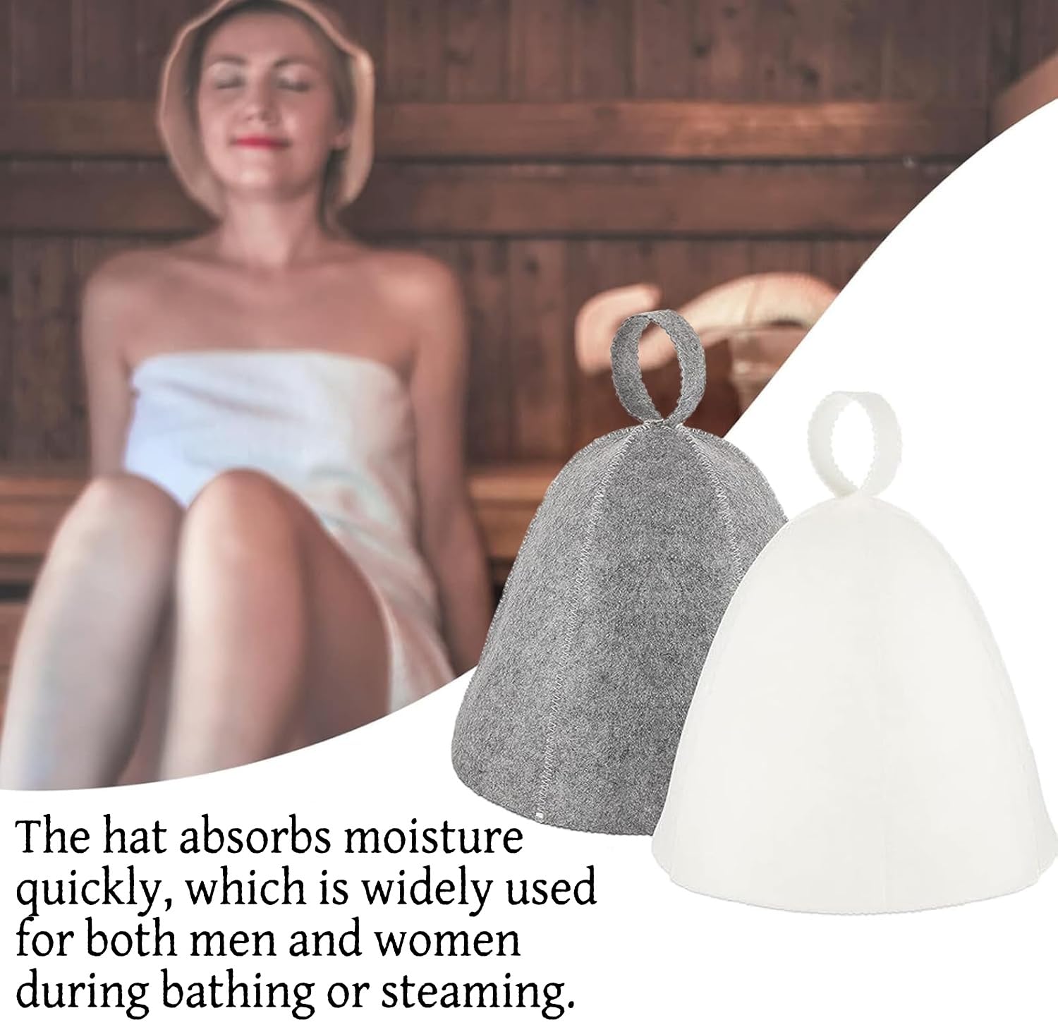 Chapeau de Sauna en Feutre Anti-chaleur Respirant pour Homme Femme, Gris et Blanc