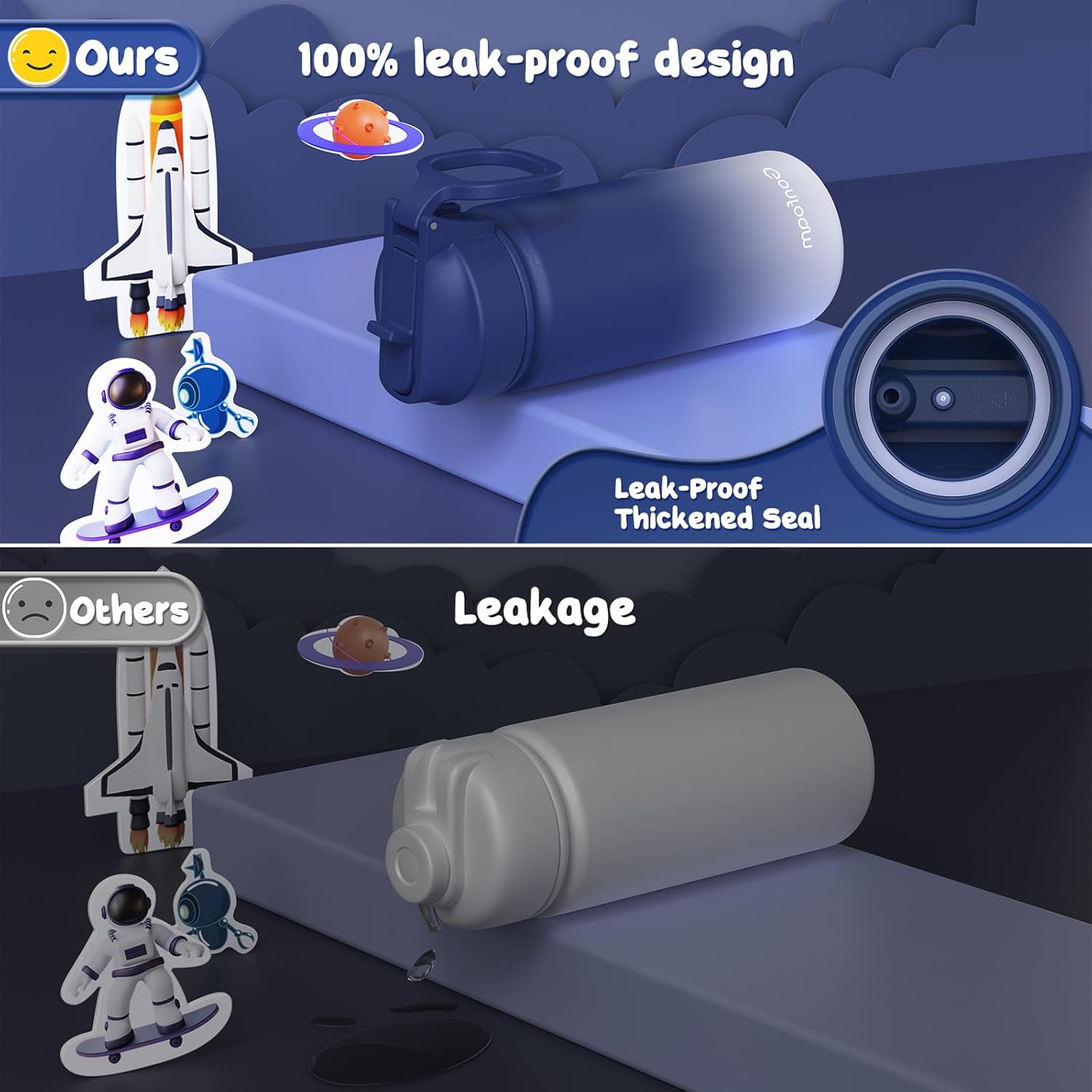 Kids Water Bottle, 16oz Kids Water Bottle with Stickers for School, insulated Stainless Steel Straw Cup(Blue/Gray) - Image 7