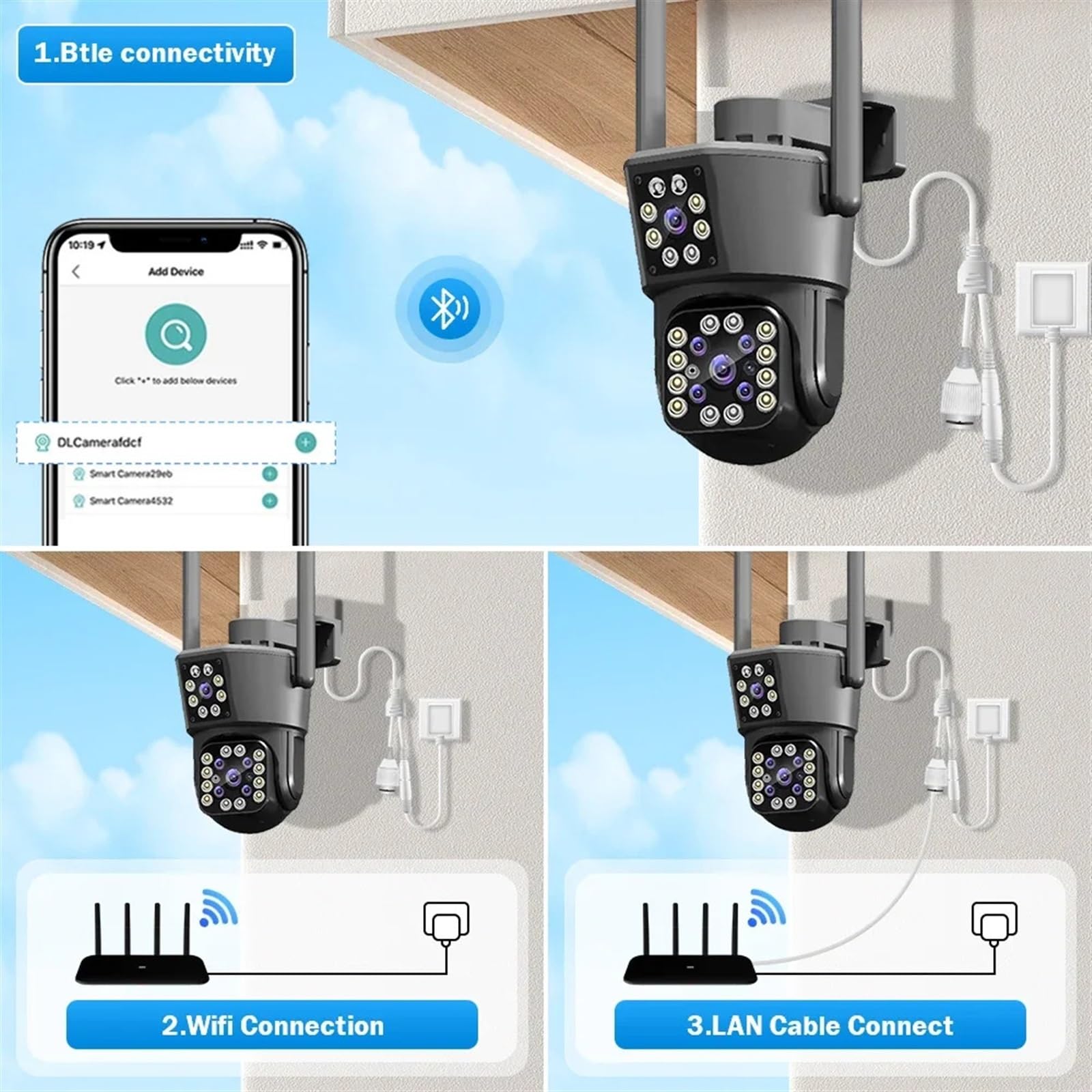 Kamera bezpieczeństwa, 4K 8MP HD kamera PTZ zewnętrzna 6MP podwójny obiektyw ekran AI automatyczne śledzenie IP CCTV nadzór audio-wideo P2P(3K 6MP add 128G)