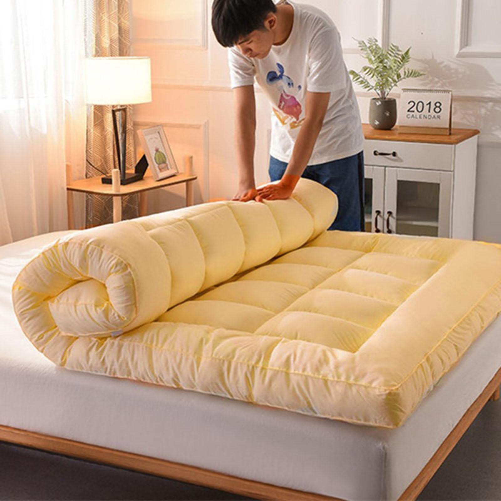 Składany japoński materac futon przenośny zwijany podwójny/pojedynczy rozmiar (90 x 200 cm) idealny na podłogę łóżko sofy wiosenny design dla wygody i wygody