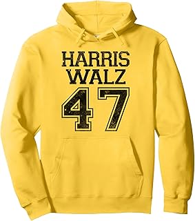 Kamala Harris Tim Walz 2024 Election Number Unisex Adult Blue Small Classic Fit Long Sleeve Pullover Hoodie with Kangaroo Pocket