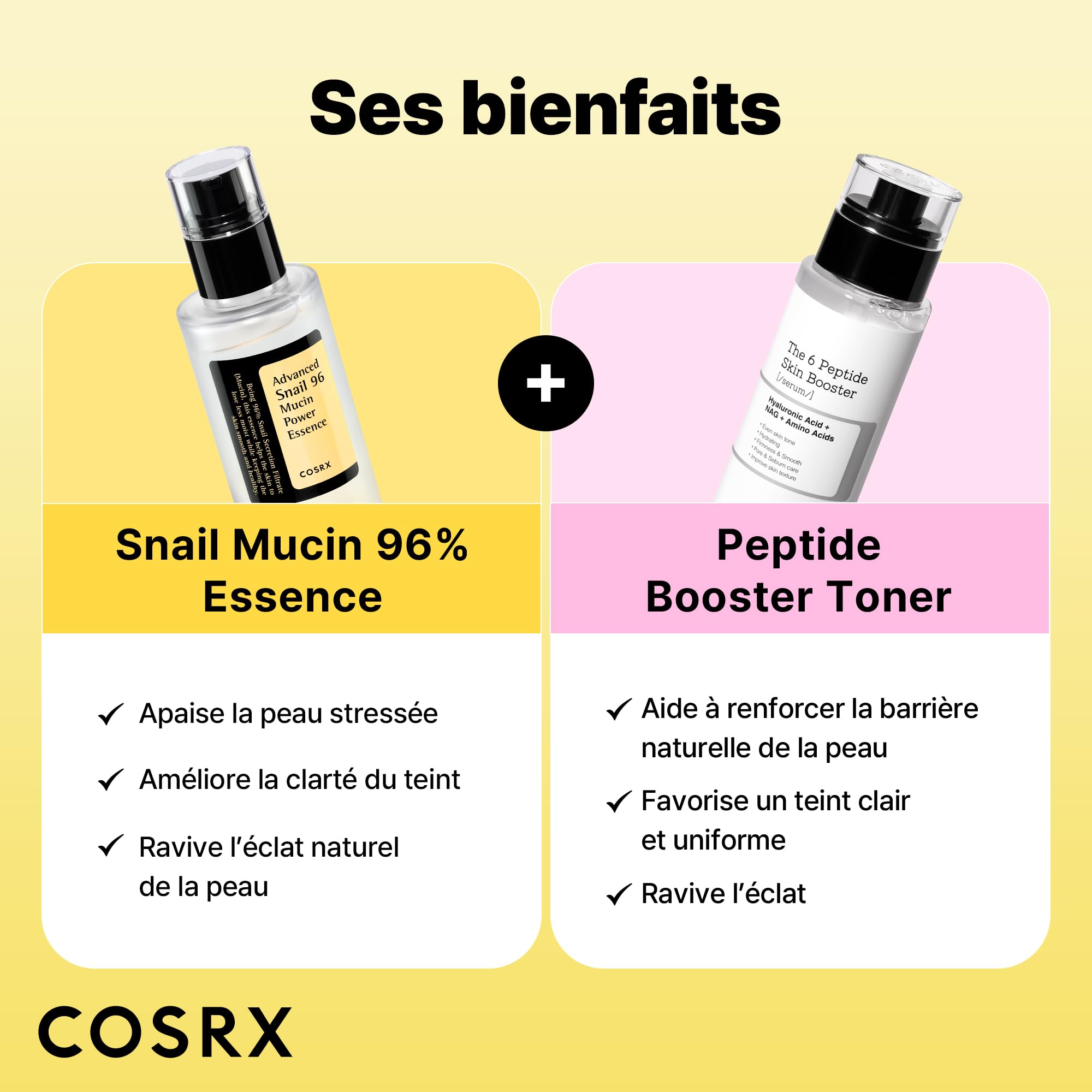 COSRX Snail Mucin Kit booster de peptides 96 % – Amazon Exclusive – Soin de la peau coréen, coffrets cadeaux, kits de soins de la peau pour femme, sérum avancé à la mucine d'escargot